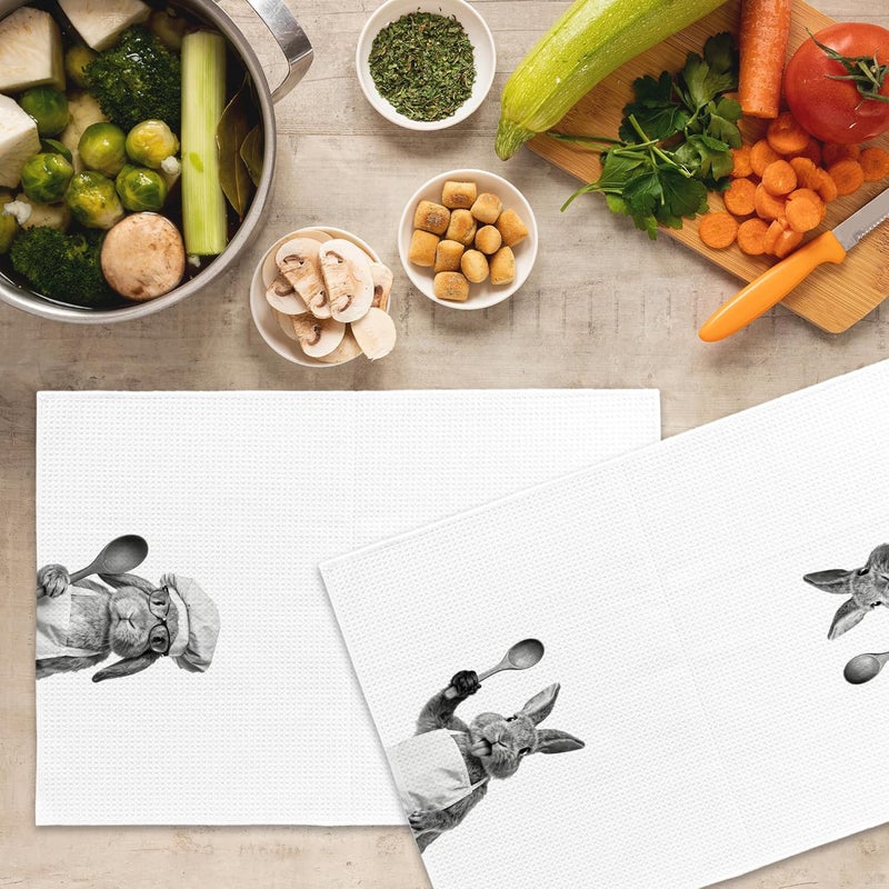 Mcehtle Funny Bunny Kitchen Towels Set of 2, Easter Kitchen Accessories, Rabbit Chef Gift Hand Towel, Gifts for Bunny Lovers Women, Dining Room Decorative Tea Towel Dish Towels 16x24 Inch - Image 5